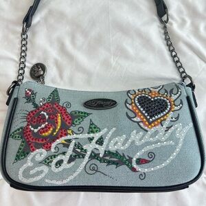 Ed Hardy denim rhinestone purse